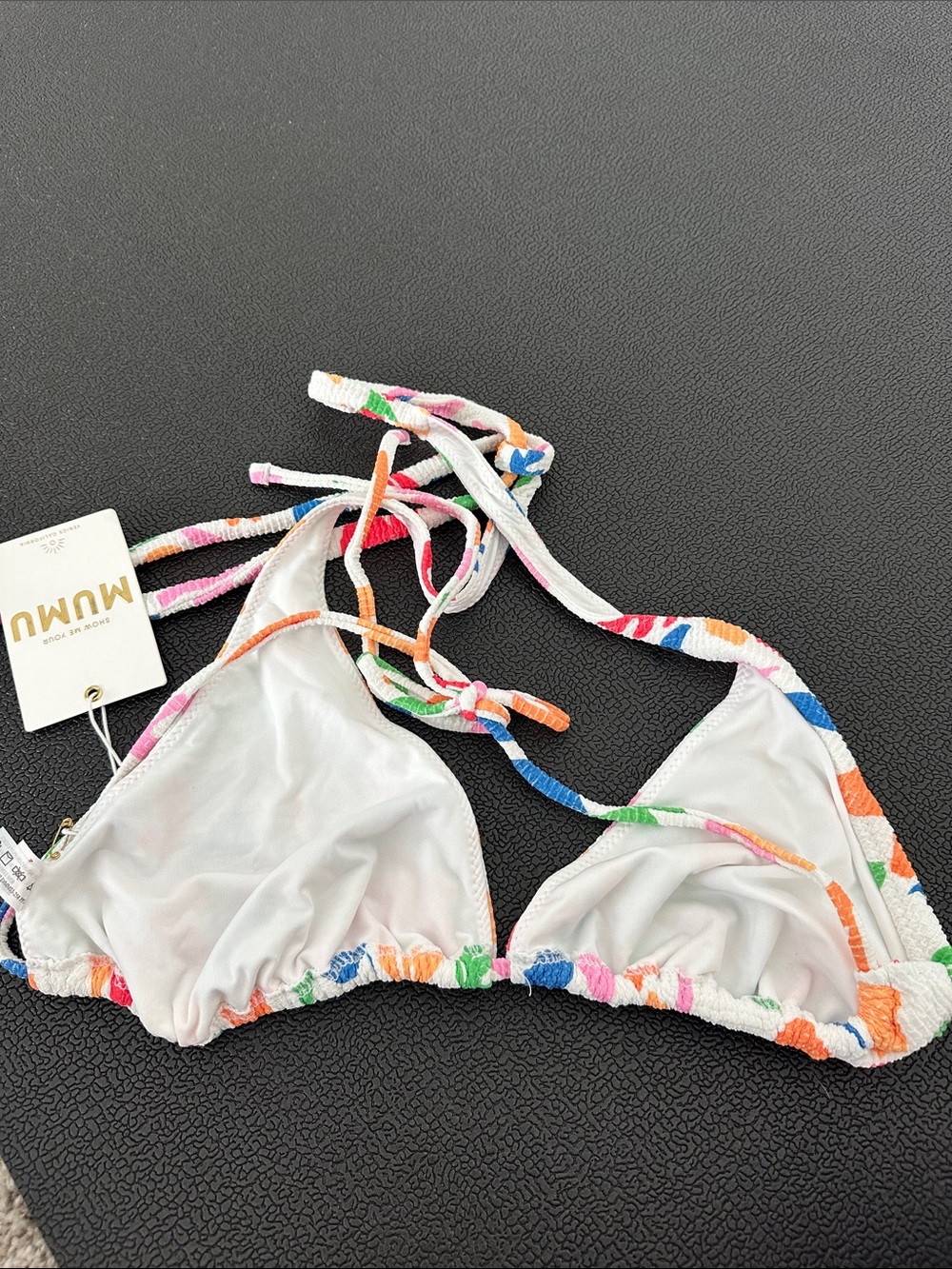 Show Me Your Mumu Multicolor Abstract Print Triangle Bikini Top - White Base - Picture 4 of 4